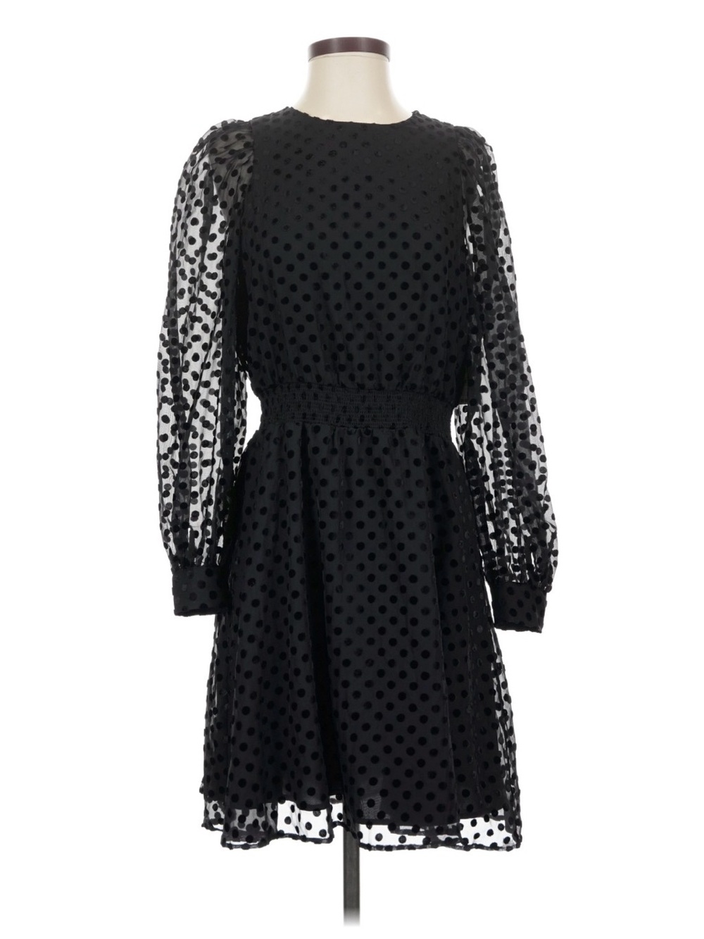 Black Polka Dot Sheer Long Sleeve Dress